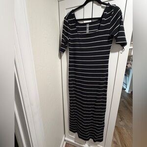 Lou & Grey Black and White Striped Midi Dress